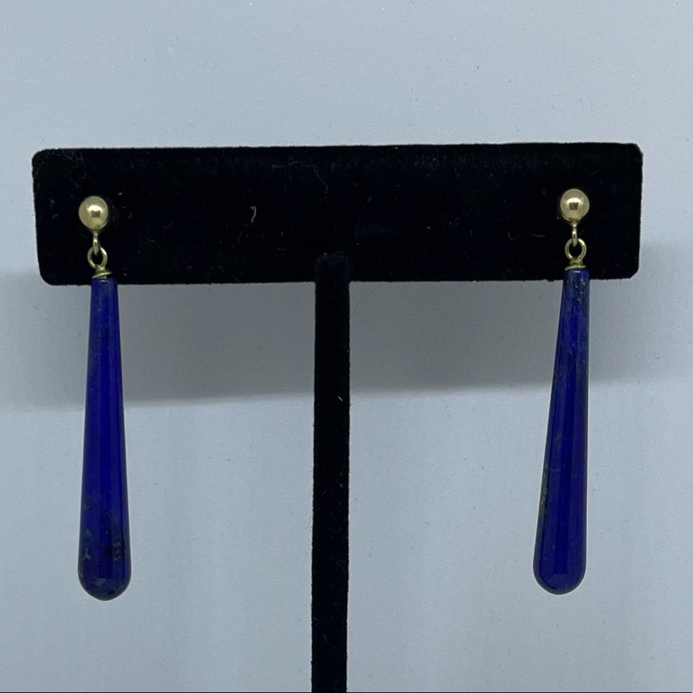 Brilliant blue lapis elongated teardrop earrings